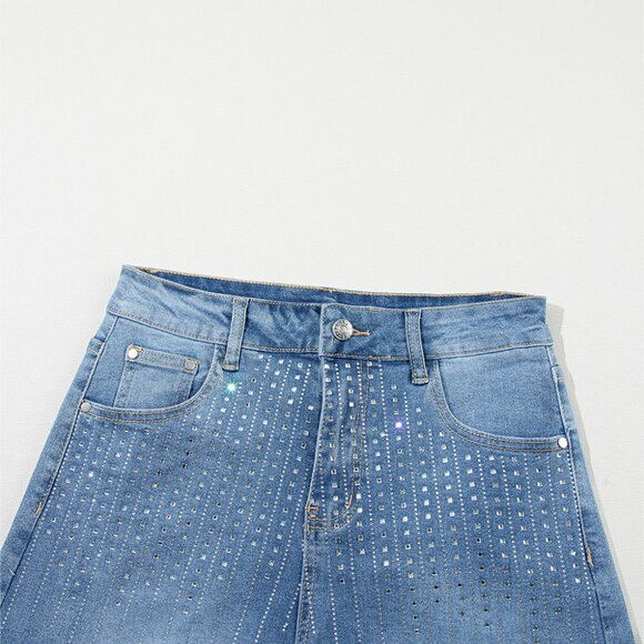B237 Ashleigh Blue Rhinestone Embellished Denim Shorts - Picture 9 of 13